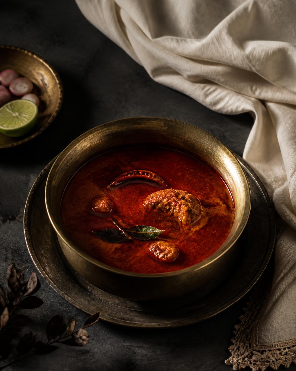Tambda rassa in an antique brass bowl